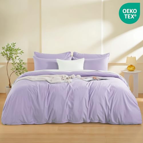 Image of NEXHOME PRO Duvet Cover King,3 Pieces Duvet Cover Set, Soft and Lightweight 100% Washed Microfiber Comforter Cover Set for All Season(Lavender,104 x 90)-No Comforter