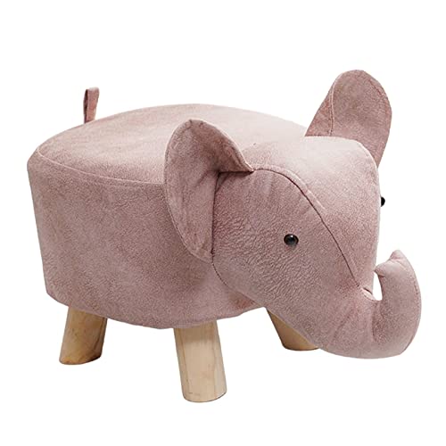Adorable Elephant Design Wooden Footstool for Home Decor, Pink
