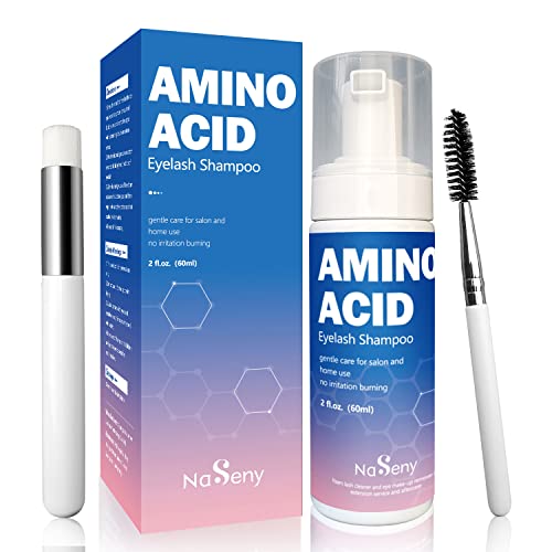 NaSeny Eyelash Shampoo for Lash Extensions Amino Acid Non Irritating Eyelash Extension Cleanser Paraben & Sulfate Free Natural Eyelash Extension Shampoo Professional Eyelid Foaming Cleanser with Brushes for Salon and Home Care (60ml, 2 Fl Oz)