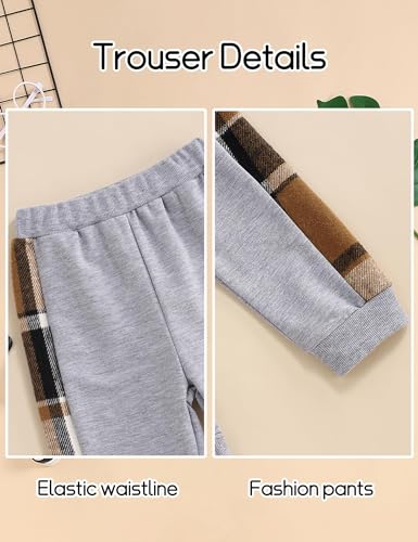 Image of Fuermos Toddler Baby Boys Clothes Flannel Lattice Button Down Hooded Tops +Pants Boys Fall Winter Outfits