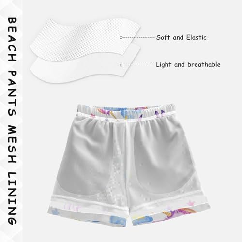 Pigsaly Boys Swim Trunks Watercolor Unicorns Rainbow Boys Board Shorts Swimsuit Swimwear Summer Bathing Suit 3T4