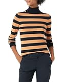 Amazon Essentials Women's Classic-Fit Lightweight Long-Sleeve Turtleneck Sweater (Available in Plus Size), Black Camel Rugby Stripe, X-Small