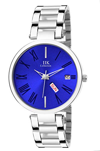 Image of IIK COLLECTION Watch for Women Round Studded Dial |Day and Date Quartz Movemnet |Long Battery Life|Stainless Steel Bracelet Chain Strap|Double Lock Clasp Safety Watches for Girls