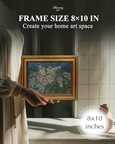 Image of HUARCEY Gold Framed Vintage Wall Art for Living Room, Flowers Painting Canvas Prints Shelf Decor for Kitchen, Van Gogh Bedroom Wall Art, Christmas Gifts for Friends or Family ( Chestnut Branches 8 inchx10 inch )