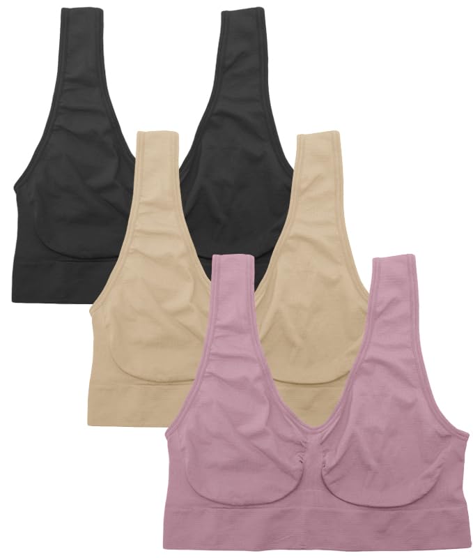 Pack of 3 Women's Sports Bra Set – Seamless Design, Non-Wired, Non-Padded, Comfortable & Stretchy, Perfect