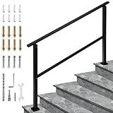Handrails for Outdoor Steps Fits 1 to 5 Steps Stair Railing for Outdoor, Wrought Iron Handrail with Installation Kit for Concrete Steps, Porch Steps (5 Steps), Matte Black