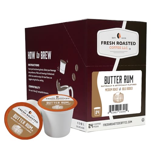Fresh Roasted Coffee, Butter Rum, Flavored Coffee Pods, K-Cup Compatible,
