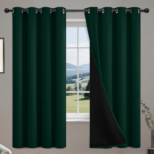Image of COSVIYA 100% Pine Tree Green Blackout Curtains for Kids Room 63 Inch Length