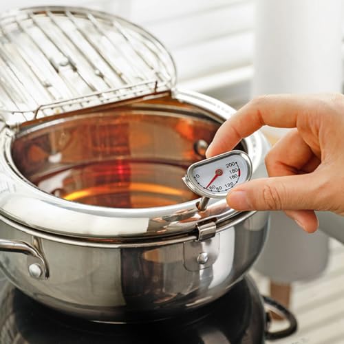 HOLIDYOYO Frigideira profunda, frigideira tempura com tampa panela de fritura de aço inoxidável com