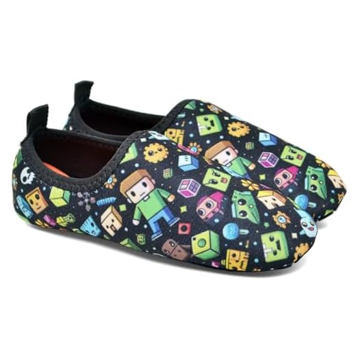 Sapatilha Infantis Aquática Antiderrapantes, Macias, Calce Fácil para Praia, Piscina, Natação, Surf, Barco, Pesca, Camping, Caminhada, Neoprene (Minecraft Preta, BR, Criança de 4 a 8 anos, Faixa Numérico, 31, 32)
