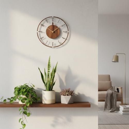 Image of Xtore Elegant Minimalist Wooden Wall Clock for Living Room, Bedroom & Office Decor | Contemporary Open-Frame Design with Natural Wood Center (30 cm Diameter)