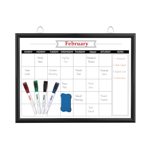 Calendar Whiteboard, DumanAsen Magnetic Dry Erase Board Planner with Dry Erase Pens and Eraser, Magnetic White Board for School, Home, Office (40cm x 60cm, Monthly Planner Black)