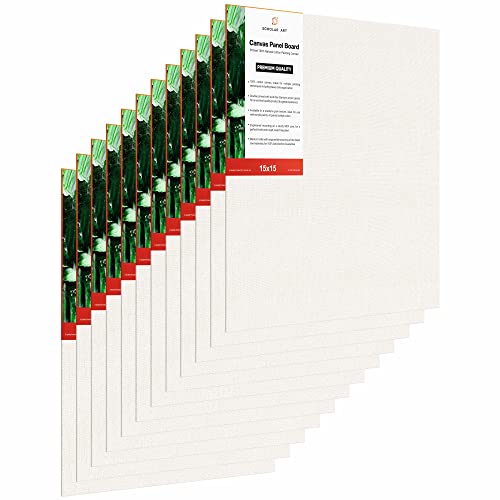 Image of Scholar Art Hobby Series 04 Oz (230 GSM) 100% Cotton Canvas Panel Board for Painting (White Blank Canvas Boards for Acrylic Paint, Oil Paint, Wet & Dry Media) | 15 inchx15 inch (37.5x37.5 cm), Pack of 12