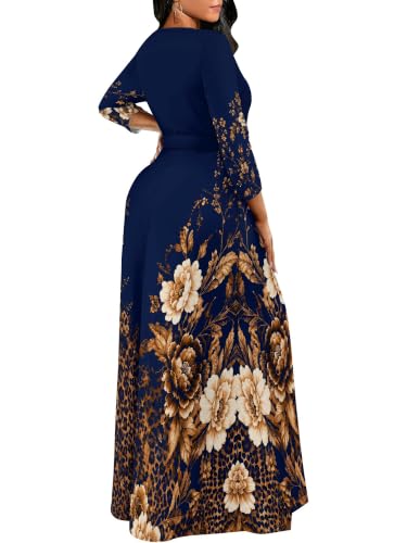 Image of PinkPatty Women's Plus Size V Neck 3 /4 Sleeve Wrap Maxi Dress with Belt