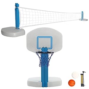 BlueBay 2-in-1 Pool Basketball Hoop Poolside & Volleyball Set for Inground Pool Games Combo for Swimming Pool.