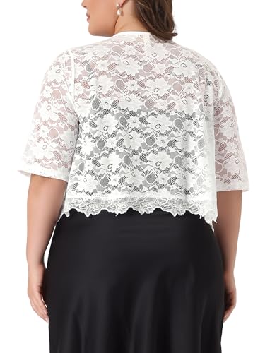 Agnes Orinda Plus Size Bolero Shrugs Floral for Women 2024 Summer Cardigan 1/2 Sleeve Sheer Lace Shrug4