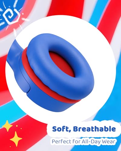 Image of Wired Kids Headphones with Mic, Foldable, Volume Control Safe Listening(85 /94dB), 3.5mm Jack on-Ear Headset for Chilren /Teens /School /Travel /Plane /Ipad /Tablet /Laptop,Blue-Red
