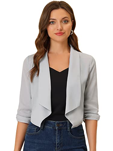Image of Allegra K Summer Chiffon Bolero Shrug Blazer for Women's 3 /4 Ruched Sleeve Shawl Lapel Thin Lightweight Open Front Cardigans