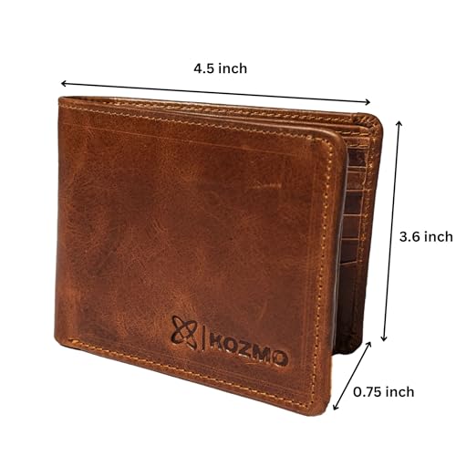 Real Leather Wallet | Color: Bourbon Brown | Stylish Bifold Wallet with 2 ID Windows | Compact Cowhide Leather Wallet for Men and Women by Kozmo3