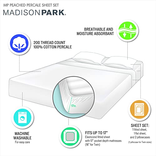 Percale de coton brossé Madison Park : parure California King violette d'exception
