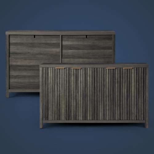 OAKHAM HOME Fluted Sideboard Buffet Cabinet with Storage, 56" Large Buffet Modern Credenza with Adjustable Shelves, Farmhouse Media Console Storage Cabinets for Living Room Entryway, Black - Thumbnail 7