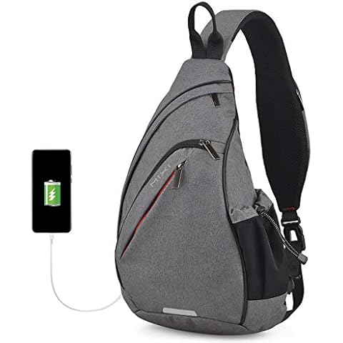 mixi Sling Bag Men Backpack Unisex One Shoulder Bag Hiking Travel Backpack Crossbody with USB Port for Men Women Versatile Casual Daypack-20 inch,Gery Cover