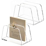 2-Tier Acrylic Mail Sorter, Clear File Organizer with Dual Compartments, Transparent Envelope Holder for Letters, Bills & Papers for Home Office Desk