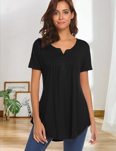 Halife Women's Casual Long Sleeve Henley V-Neck Shirt Loose Fit Pleated Tunic Blouse Tops3