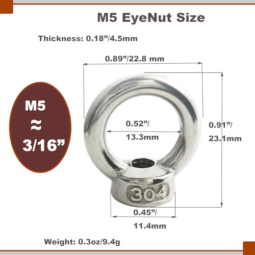 Image of M5 (3 /16 inch) EyeNut Stainless Lifting Eye Nuts Thread Ring Shoulder for Mounting Anchor Point,10 Packs