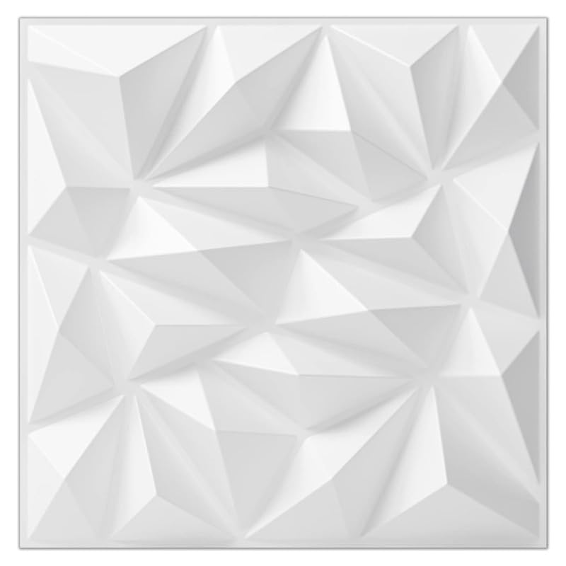 Image of 3D Wall Panels White Colour I Diamond Stone Design I Embossed and Paintable I Panel Size 20 inch X 20 inch I Pack of 30 Panels I Wall Covering Area 82.66 Sq.Ft. (PVC)