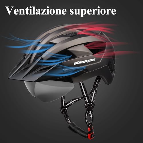 Shinmax Casco Bici Strada Sicurezza Stradale Cpsc Casco Da Arrampicata Standard/Regolabile Sicurezza E Visiera Rimovibile E Occhiali Da Montagna Magnetici Per Uomini E Donne Adulti - 7