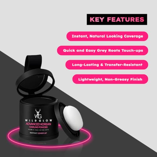 Image of WILDGLOW Korean Hairline Cover-Up Powder Black 10gm | Instantly Covers Grey Roots, Bald Spots, Beard & White Hair | Matte Finish & Long-Lasting | Highly Pigmented Flawless Hair Density Filler