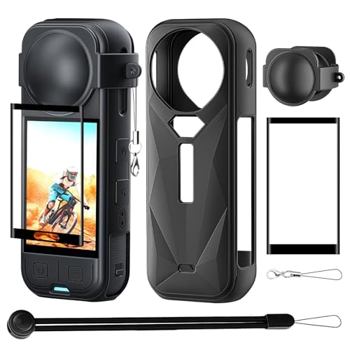 Kit de protection pour Insta 360 X5 – Coque en silicone, cache lentille en silicone et détecteur d'écran pour une protection complète