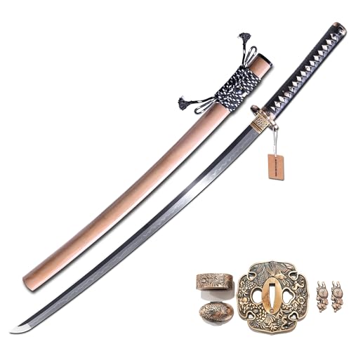 MURASAME Katana Sword Clay Tempered T10 Steel Razor Sharp Real Hamon Brass Tsuba Handmade
