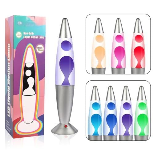YiPinYin 16Inch LED Non-Buble Safe DC Powered Motion Lamp?LED Liquid Motion Lamp with 7 Color Changing Night Lights for Kids Adults, Home Decor, Magma Relaxing Lamp for Gift(Clear/Purple)
