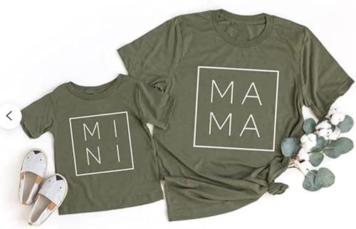 Mama and Mini Tees Tops Mommy and Me Shirts Matching T-Shirt Mother and Daughter Gifts T Shirt(Army Green Child,24M)