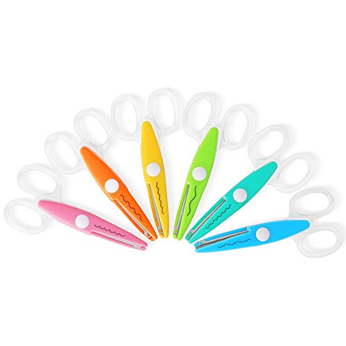 Asdirne Craft Scissors Decorative Edge, ABS Resin Scrapbook Scissors with 6 Pattern, Safe for Kids, Smoothly Cutting, Set of 6, Funny&Colorful