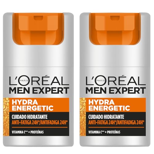 L'Oréal Men Expert Crema hidratante antifatiga para hombre, Crema Hydra Energetic para hombre con Vitamina C*, Combate la apariencia de ojeras e hidrata la piel - 50 ml (Paquete de 2)
