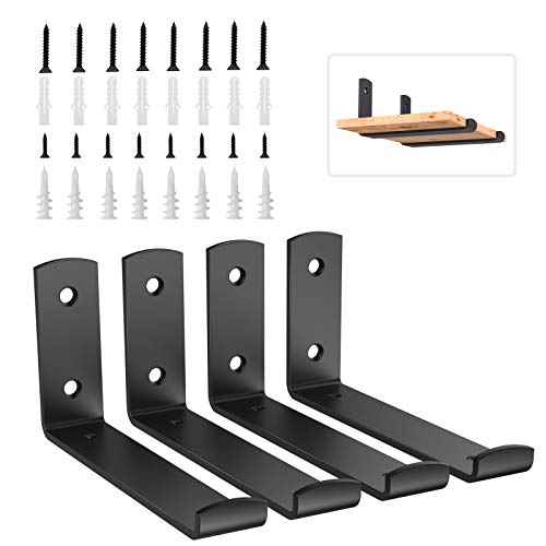 Housolution 8inch/207mm Soportes para Estante de Metal, [4 Piezas] Soporte de la Pared Industrial, DIY Soportes de Ángulo Resistentes para Estante Flotante Baldas Flotantes, Negro