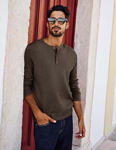 Pj Paul Jones Men'S Henley Sweaters Casual Warm Knitting Pullover Sweater For Outdoor Brown thumb #3