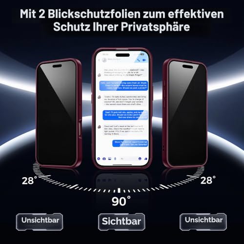 Qasyfanc für iPhone 18 Pro Max Hülle Sichtschutz Schutzfolie, Burgunder – Ansicht 2