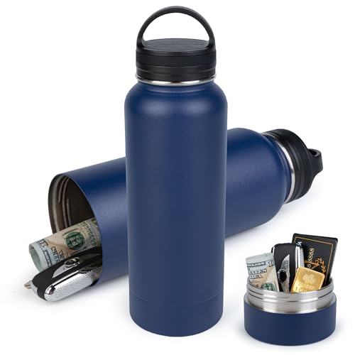 BarGifts 24oz Hidden Safe Water Bottle, Stainless Steel Secret Water Bottle with Hidden Compartment, Bottle Keeps Your Valuables Safe Like Money, Keys, and Jewelry- Blue by BARGIFTS - Used condition - US$20.39