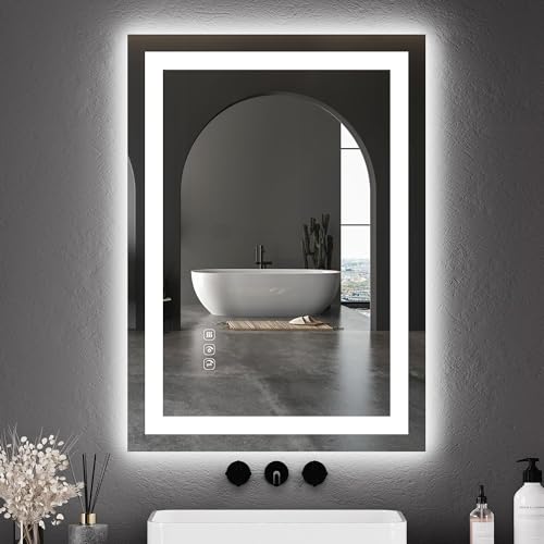 Image of GarveeHome 30 in x 22 in Led Bathroom Mirror with Front and Backlit, Stepless Dimmabl, Anti-Fog, Shatter-Proof, Memory, Wall Mounted Lighted Vanity Mirror(Horizontal /Vertical)