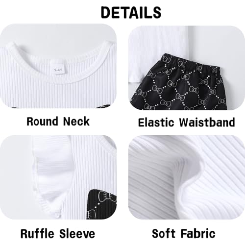 Image of Azmxynol Toddler Girls Clothes Cap Sleeve T-Shirt + Bowknot Print 2pcs Summer Shorts Outfit Set For Girls, Size 4-8 Years