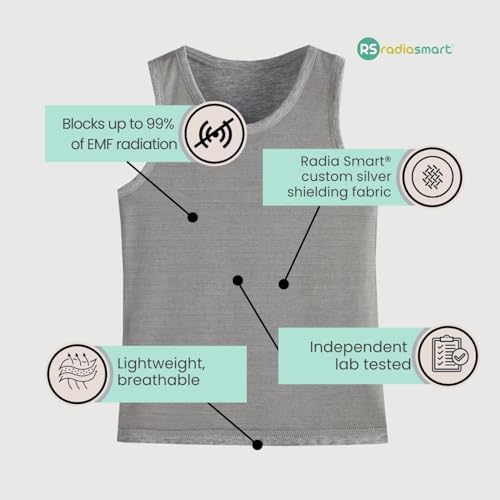 Radia Smart® Singlet Tank Top Singlet S, EMF Protection for Children Unisex- Soft Cotton with Faraday Shielding Fabric… Grey4