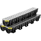 VEVOR Trench Drain System, Channel Drain with Metal Grate, 5.9x5.1-Inch HDPE Drainage for Garage Floors, Black Plastic Trench with End Caps, 3x39 Grate - 3 Pack
