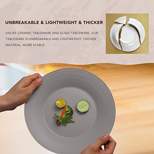Image of 10inch 5pcs Dishwasher Microwave Safe Wheat Straw Plates, Lightweight Reusable Unbreakable Dinner Plates, BPA Free for Kids Adults, Grey
