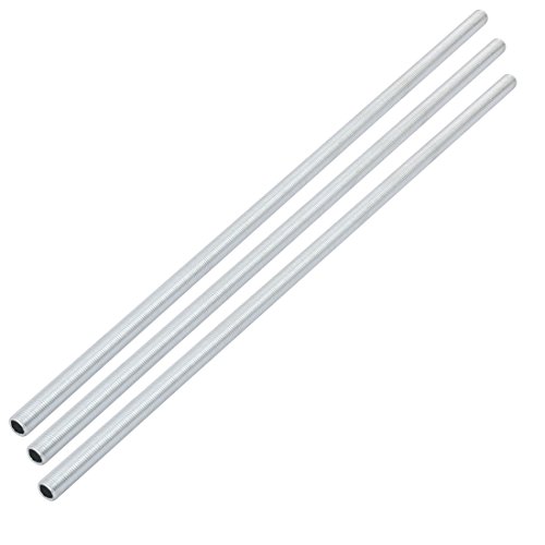 sourcing map Lámpara Tubo Boquilla, M10 Rosca 390mm Longitud Hueco Lámparas Reparación Pieza Herraje para Lámpara Luces, Zinc Chapado Plateado Tono, Paquete de 3