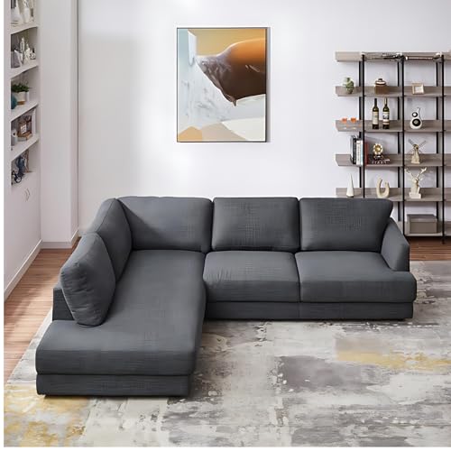 Image of Andraz 5 Seater Fabric L Shaped Sectional Sofa Set for Living Room (Grey)