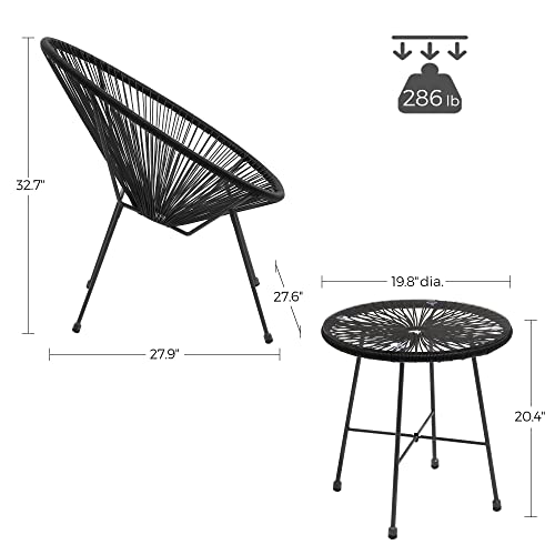 Songmics 3-Piece Outdoor Seating Acapulco Chair, Modern Patio Furniture Set, Glass Top Table And 2 Chairs, Indoor And Outdoor Conversation Bistro Set, Black Uggf011B01 #TOP4